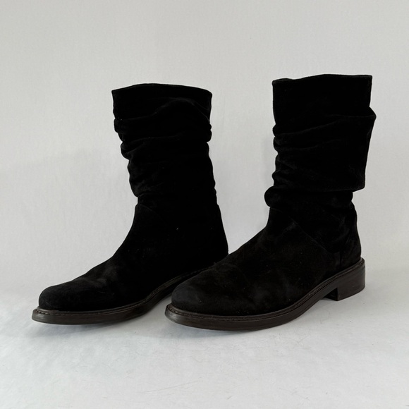 Stuart Weitzman Suede Leather Almond Toe Ruched Mid Calf Boots Black Size 7M - Picture 1 of 15